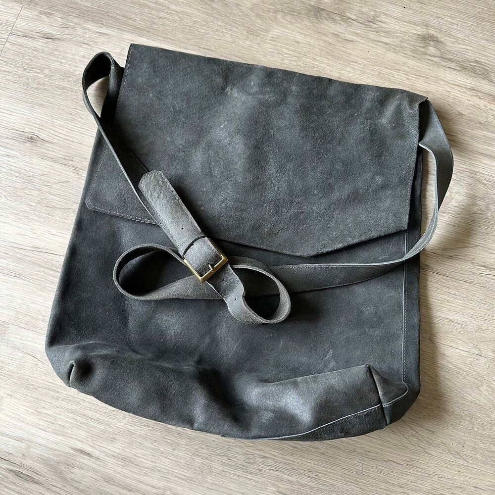 MAYKO Handmade Gray Leather Crossbody Flap Messenger Bag